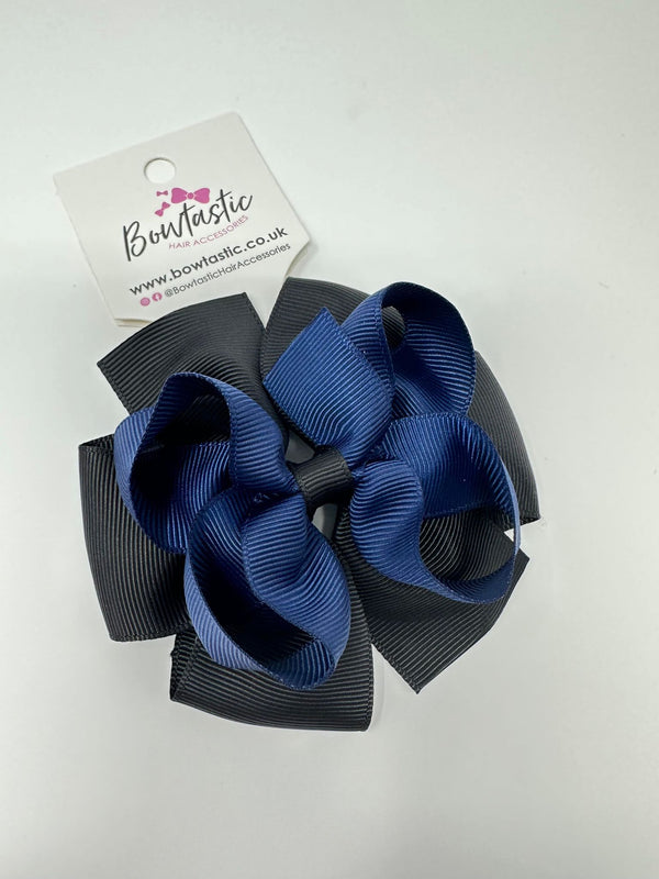 3.75 Inch Double Bow Bobble - Navy & Black