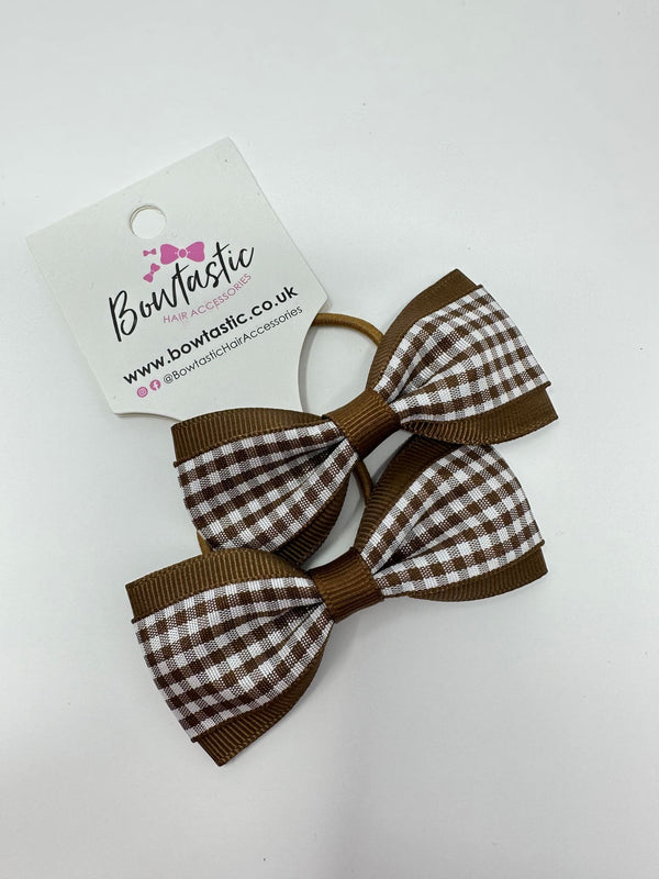 3 Inch Tuxedo Bow Thin Elastic - Brown Gingham - 2 Pack