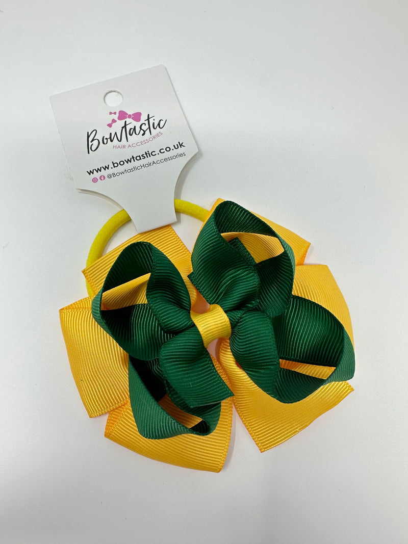 3.75 Inch Double Bow Bobble - Forest Green & Yellow Gold