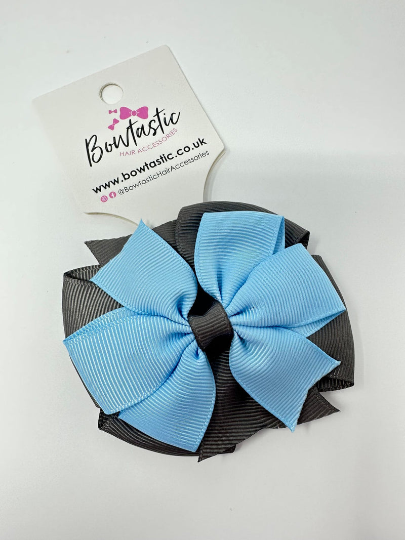 3 Inch Double Pinwheel Thin Elastic - Blue Topaz & Metal Grey