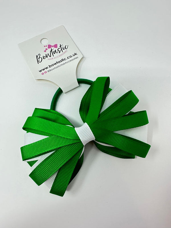 4 Inch Loop Bow Bobble - Emerald Green & White