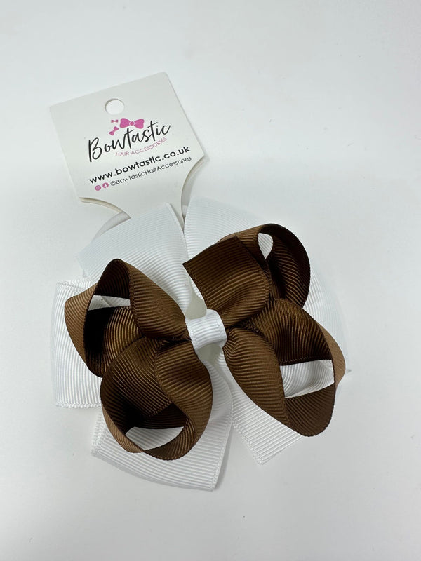 3.75 Inch Double Bow Bobble - Turftan & White