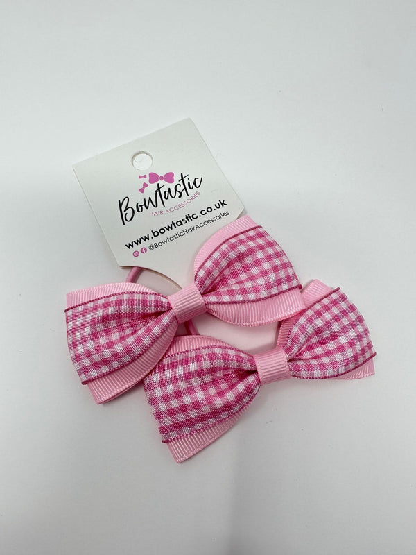 3 Inch Tuxedo Bow Thin Elastic - Pink Gingham - 2 Pack