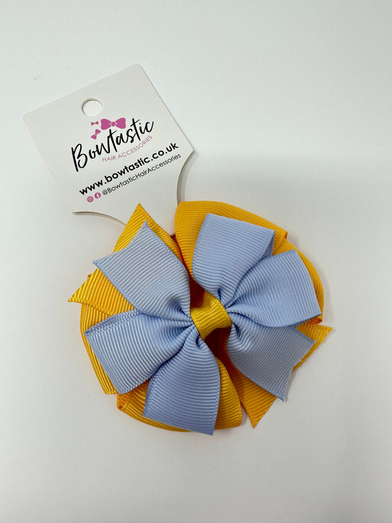 3 Inch Double Pinwheel Thin Elastic - Bluebell & Yellow Gold