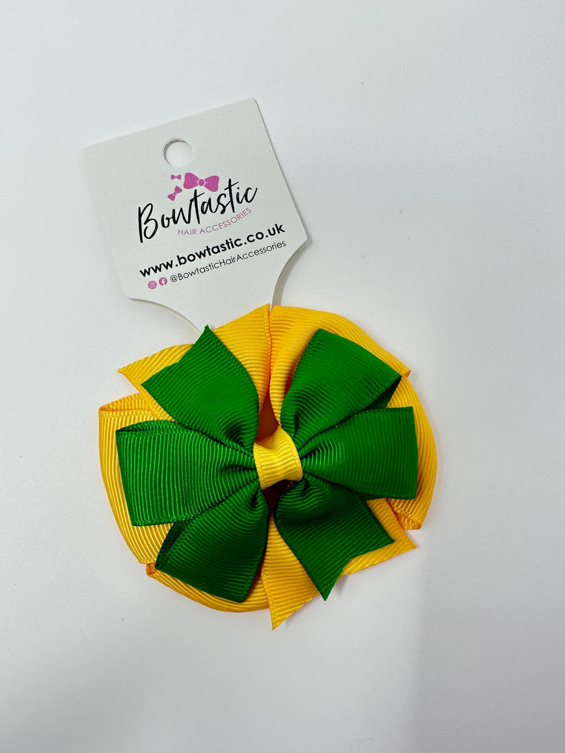 3 Inch Double Pinwheel Thin Elastic - Emerald Green & Yellow Gold