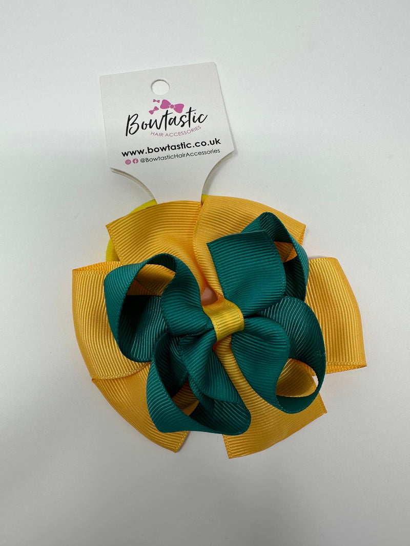 3.75 Inch Double Bow Bobble - Jade Green & Yellow Gold