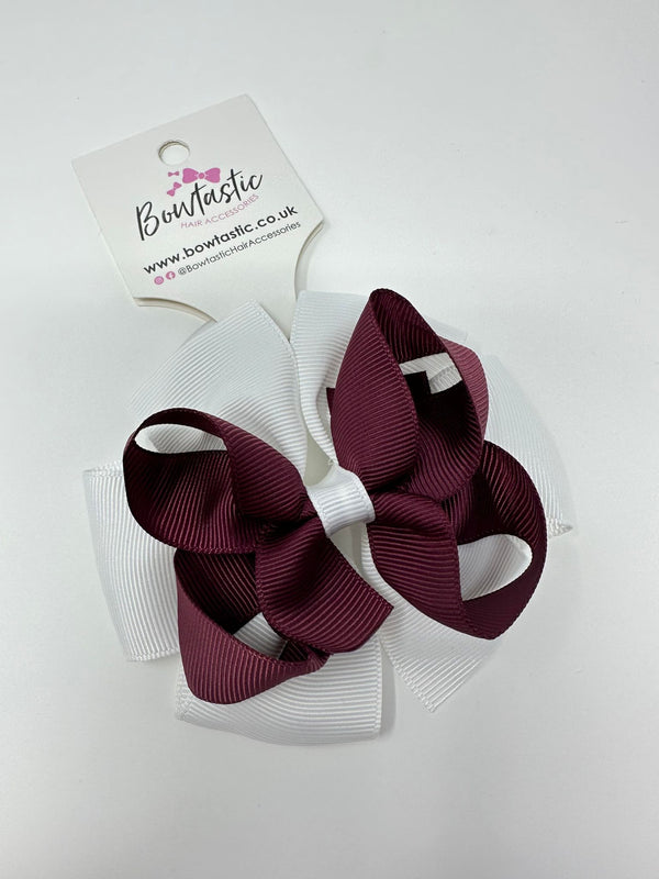 3.75 Inch Double Bow Bobble - Burgundy & White