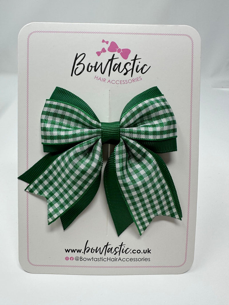 3 Inch Flat 2 Layer Tail Bow - Forest Green & Green Gingham