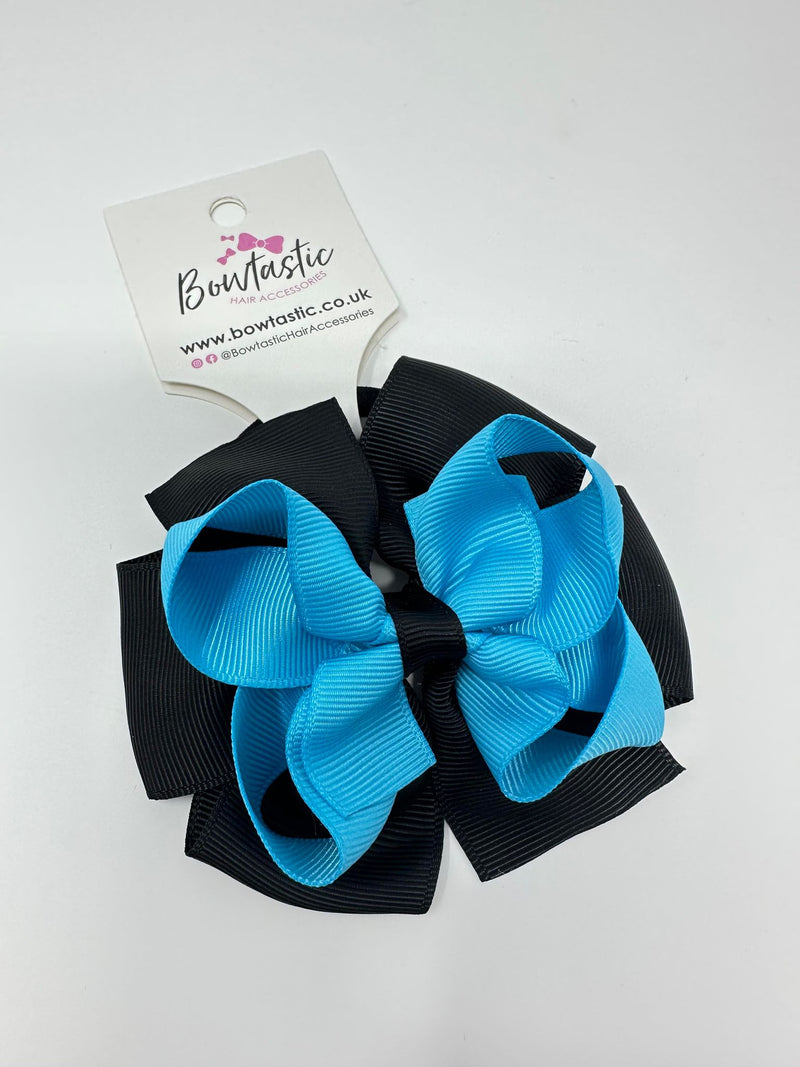 3.75 Inch Double Bow Bobble - Turquoise & Black