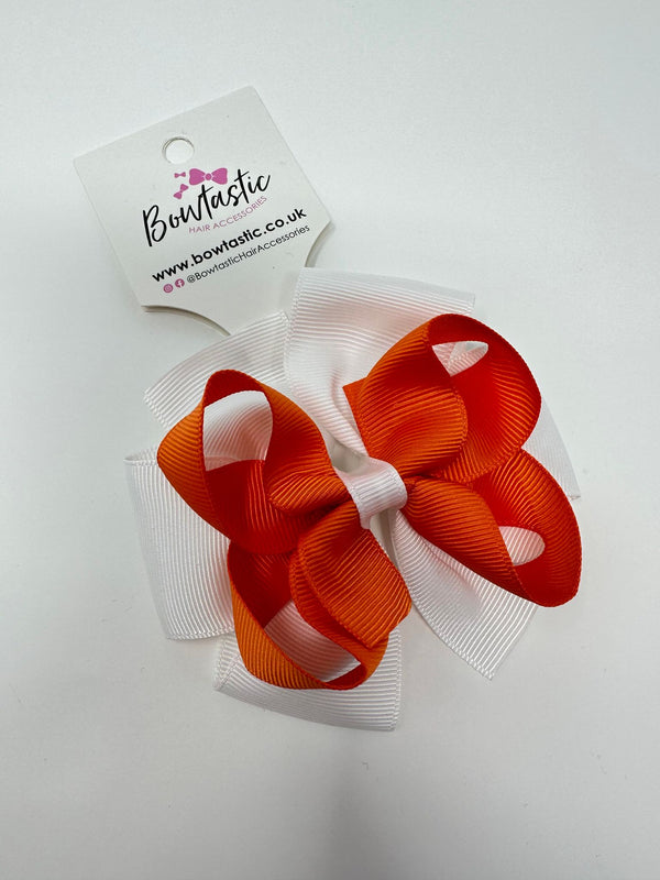 3.75 Inch Double Bow Bobble - Orange & White