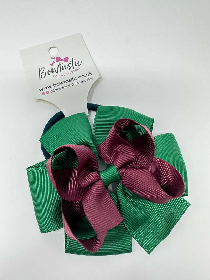 3.75 Inch Double Bow Bobble - Forest Green & Burgundy