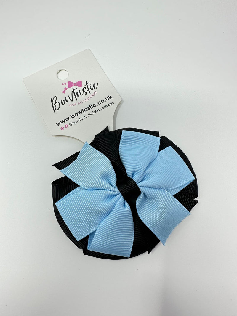 3 Inch Double Pinwheel Thin Elastic - Blue Topaz & Black