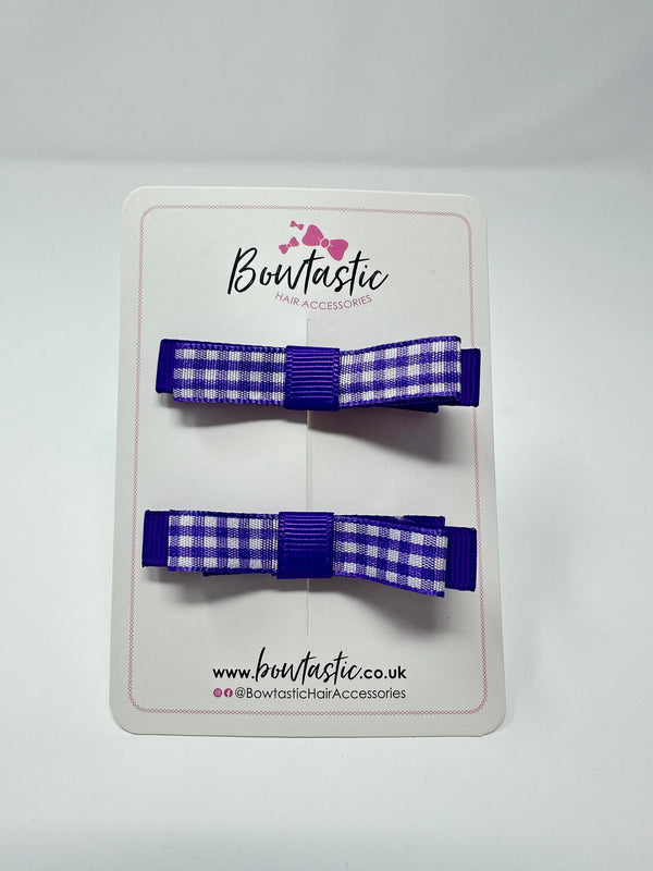 2.25 Inch Slide Bows - Purple Gingham - 2 Pack