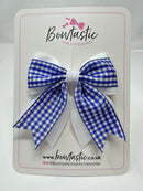 3 Inch Flat 2 Layer Tail Bow - Royal Blue & White Gingham