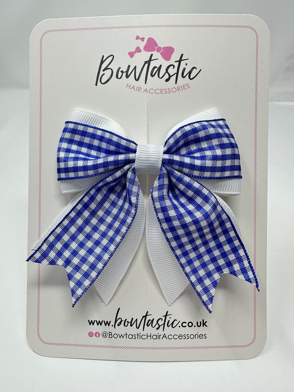 3 Inch Flat 2 Layer Tail Bow - Royal Blue & White Gingham