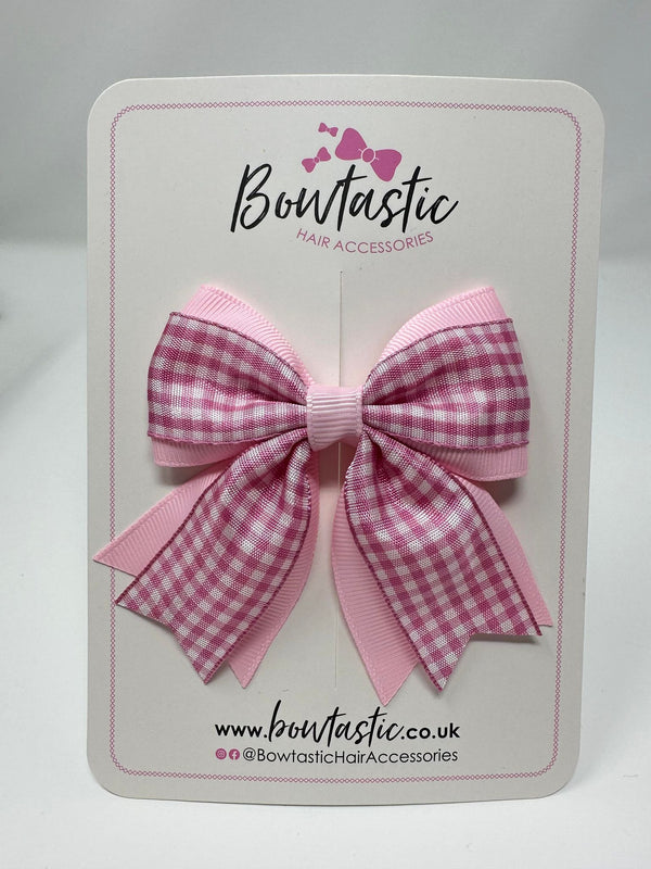 3 Inch Flat 2 Layer Tail Bow - Pink Gingham