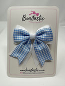3 Inch Flat 2 Layer Tail Bow - Light Blue & White Gingham