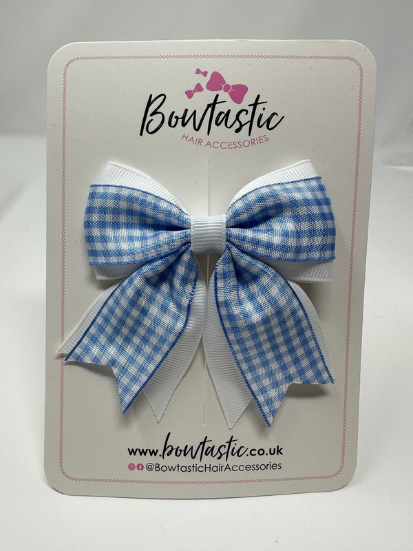 3 Inch Flat 2 Layer Tail Bow - Blue & White Gingham