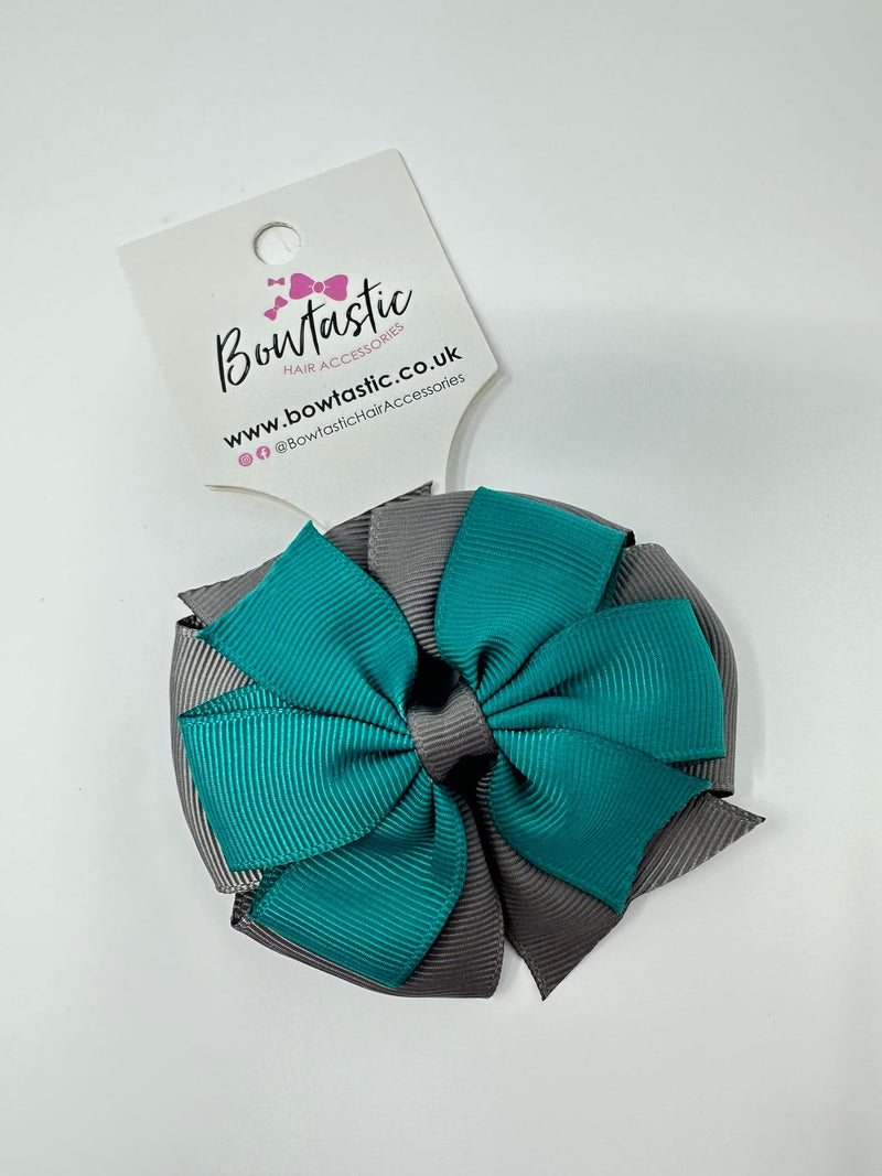 3 Inch Double Pinwheel Thin Elastic - Jade Green & Metal Grey