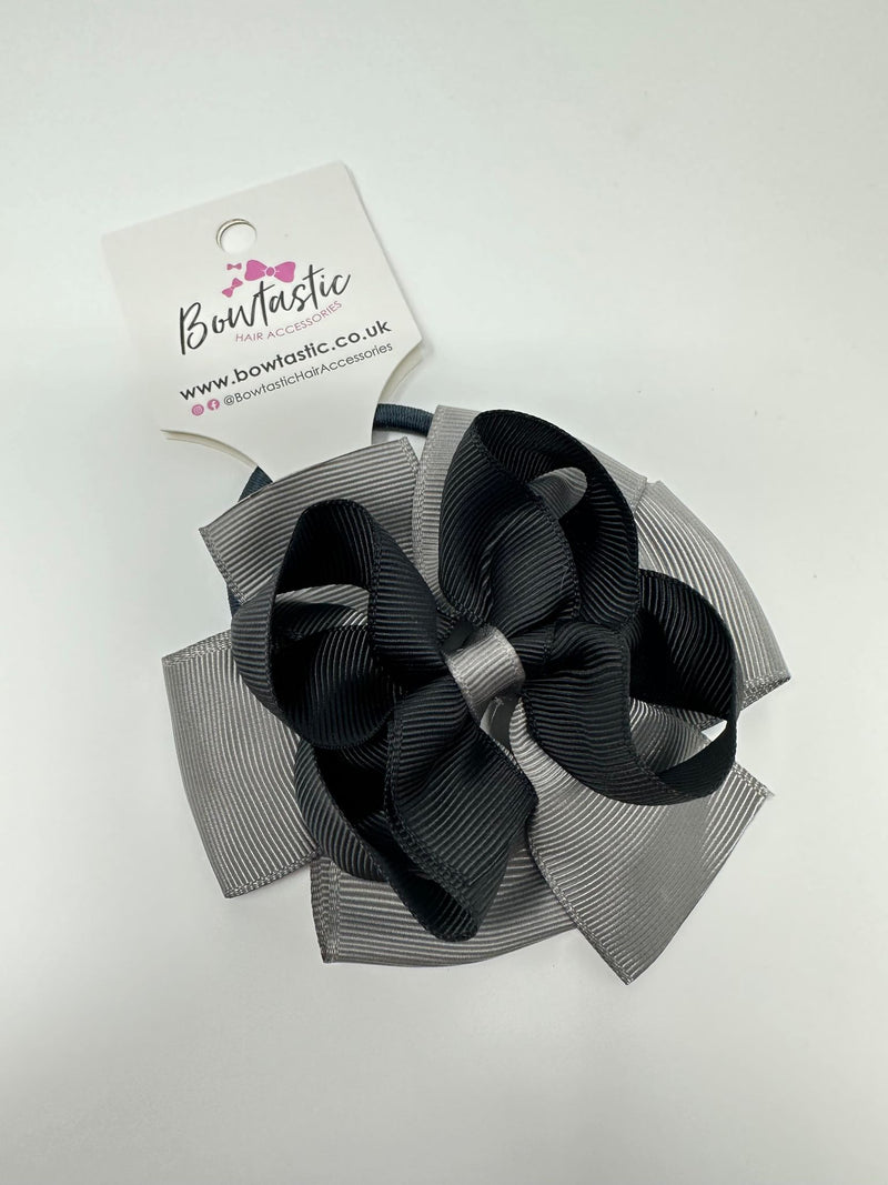 3.75 Inch Double Bow Bobble - Black & Metal Grey