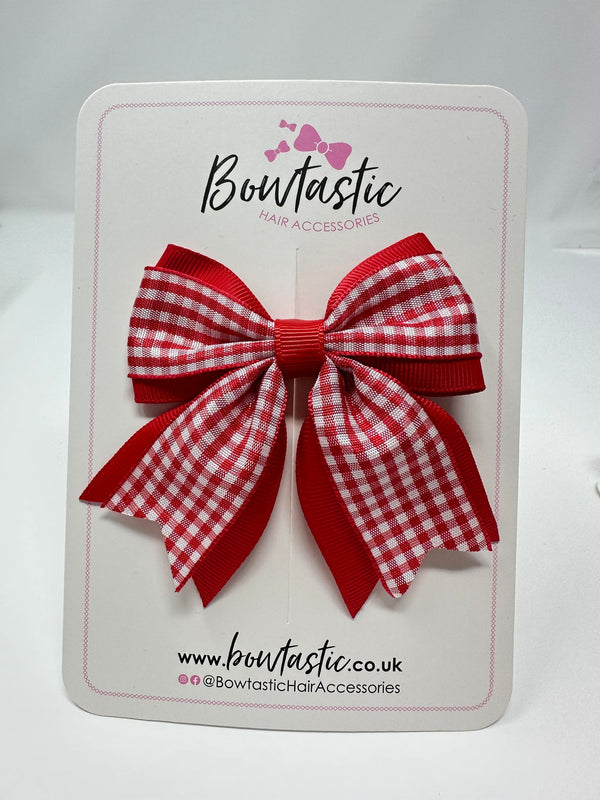 3 Inch Flat 2 Layer Tail Bow - Red Gingham