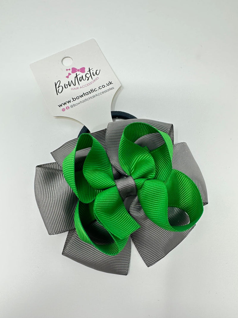 3.75 Inch Double Bow Bobble - Emerald Green & Metal Grey