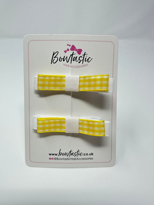 2.25 Inch Slide Bows - Yellow & White Gingham - 2 Pack