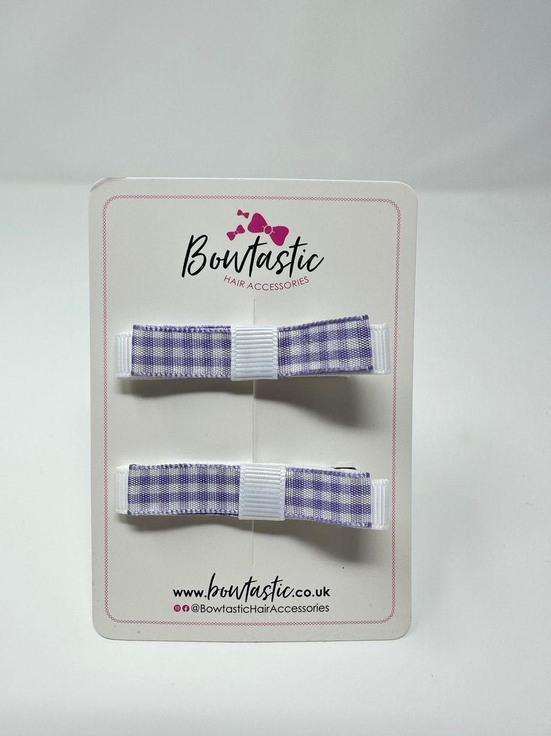 2.25 Inch Slide Bows - Lilac & White Gingham - 2 Pack