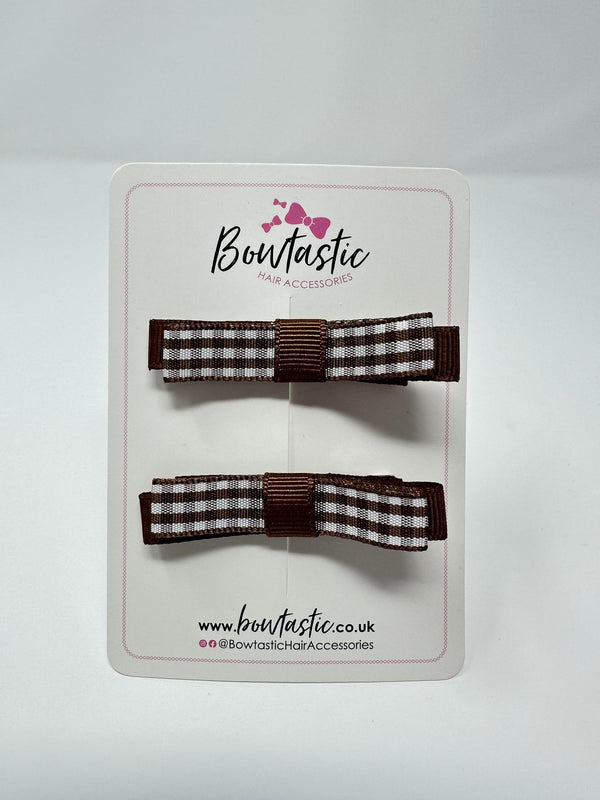 2.25 Inch Slide Bows - Brown Gingham - 2 Pack