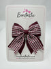 3 Inch Flat 2 Layer Tail Bow Thin Elastic - Burgundy Gingham