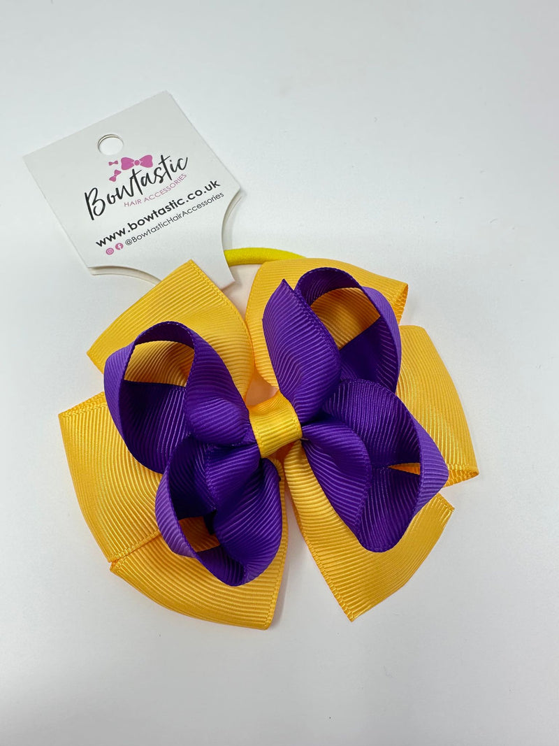 3.75 Inch Double Bow Bobble - Purple & Yellow Gold