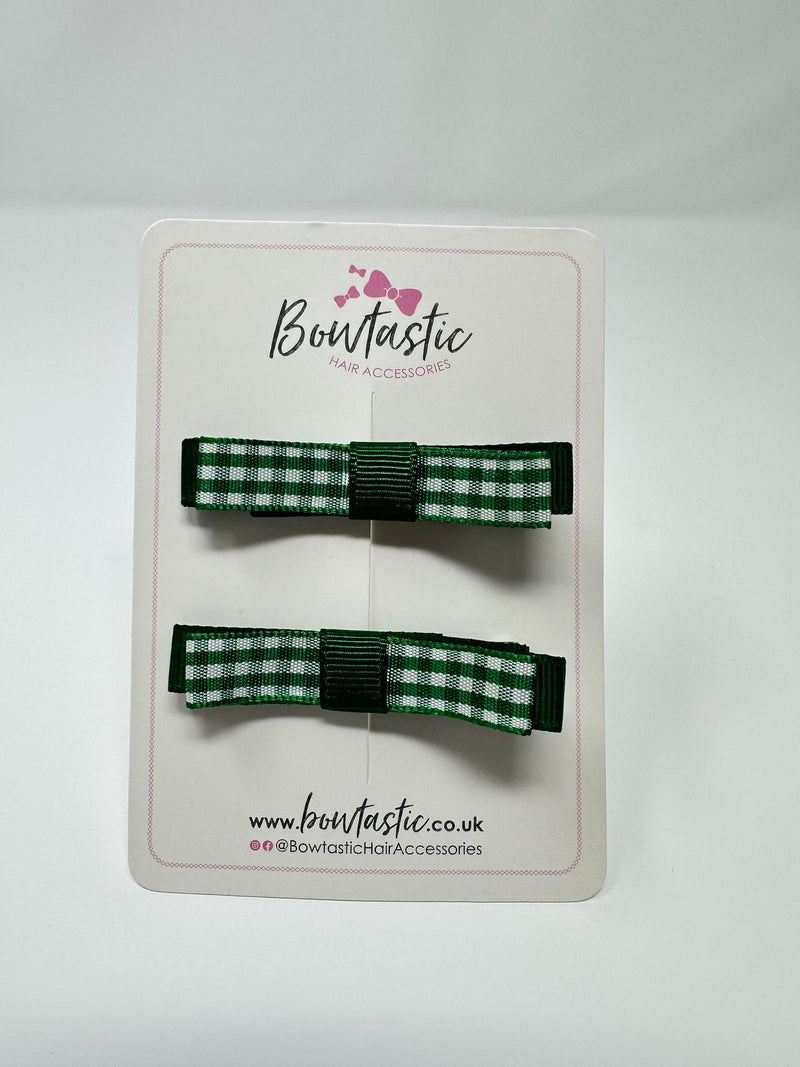 2.25 Inch Slide Bows - Forest Green & Green Gingham - 2 Pack