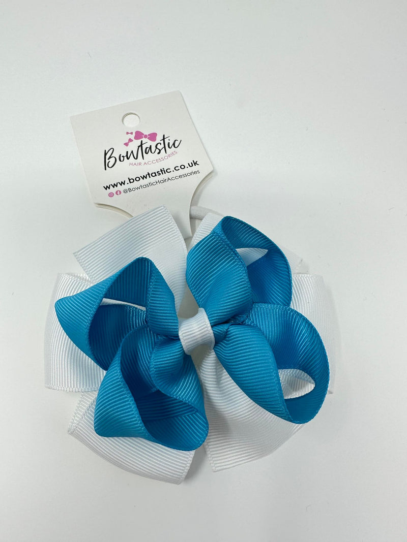 3.75 Inch Double Bow Bobble - Turquoise & White