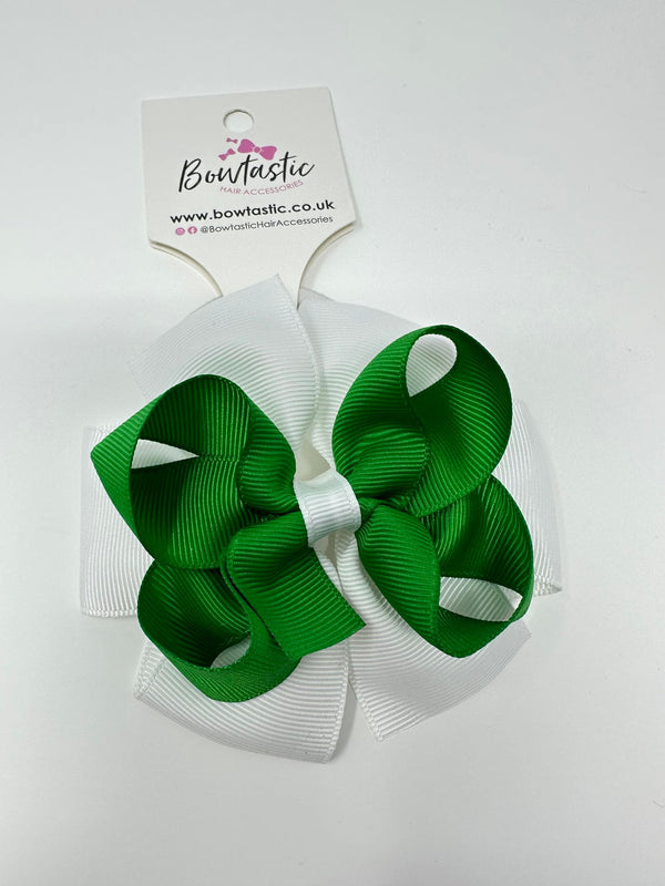 3.75 Inch Double Bow Bobble - Emerald Green & White