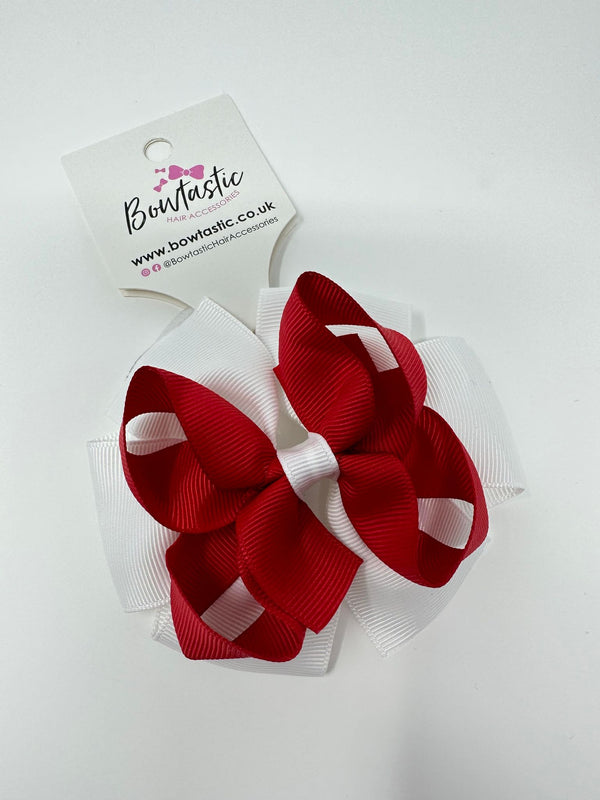 3.75 Inch Double Bow Bobble - Red & White