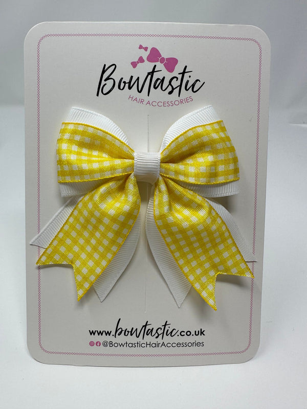 3 Inch Flat 2 Layer Tail Bow - Yellow & White Gingham