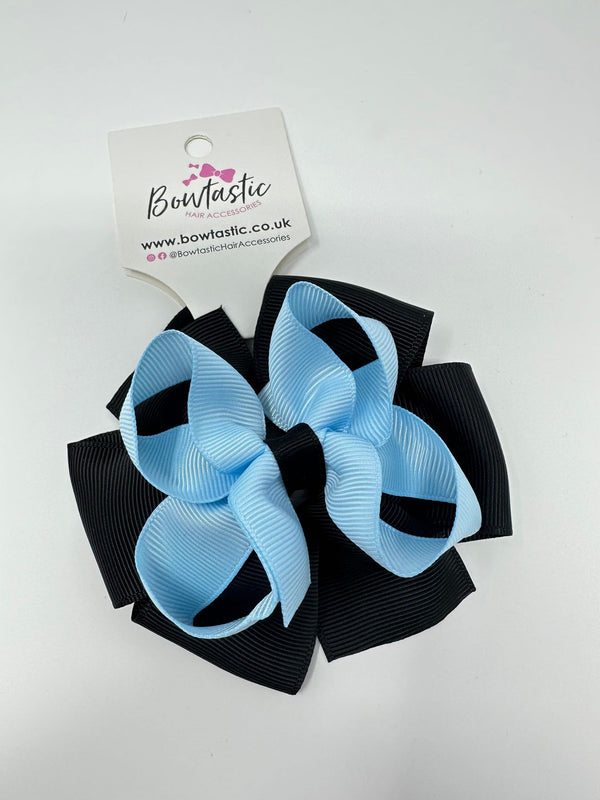 3.75 Inch Double Bow Bobble - Blue Topaz & Black