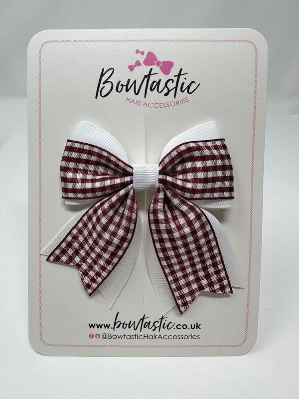 3 Inch Flat 2 Layer Tail Bow - Burgundy & White Gingham