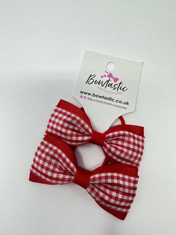 3 Inch Tuxedo Bow Thin Elastic - Red Gingham - 2 Pack
