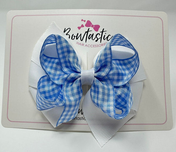 4 Inch Double Bow - Blue & White Gingham