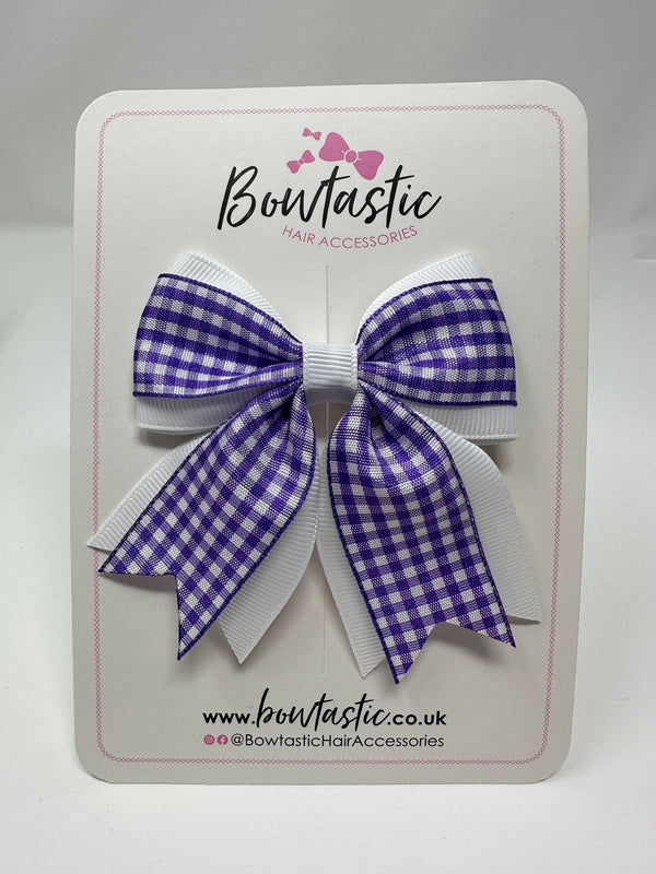 3 Inch Flat 2 Layer Tail Bow - Purple & White Gingham