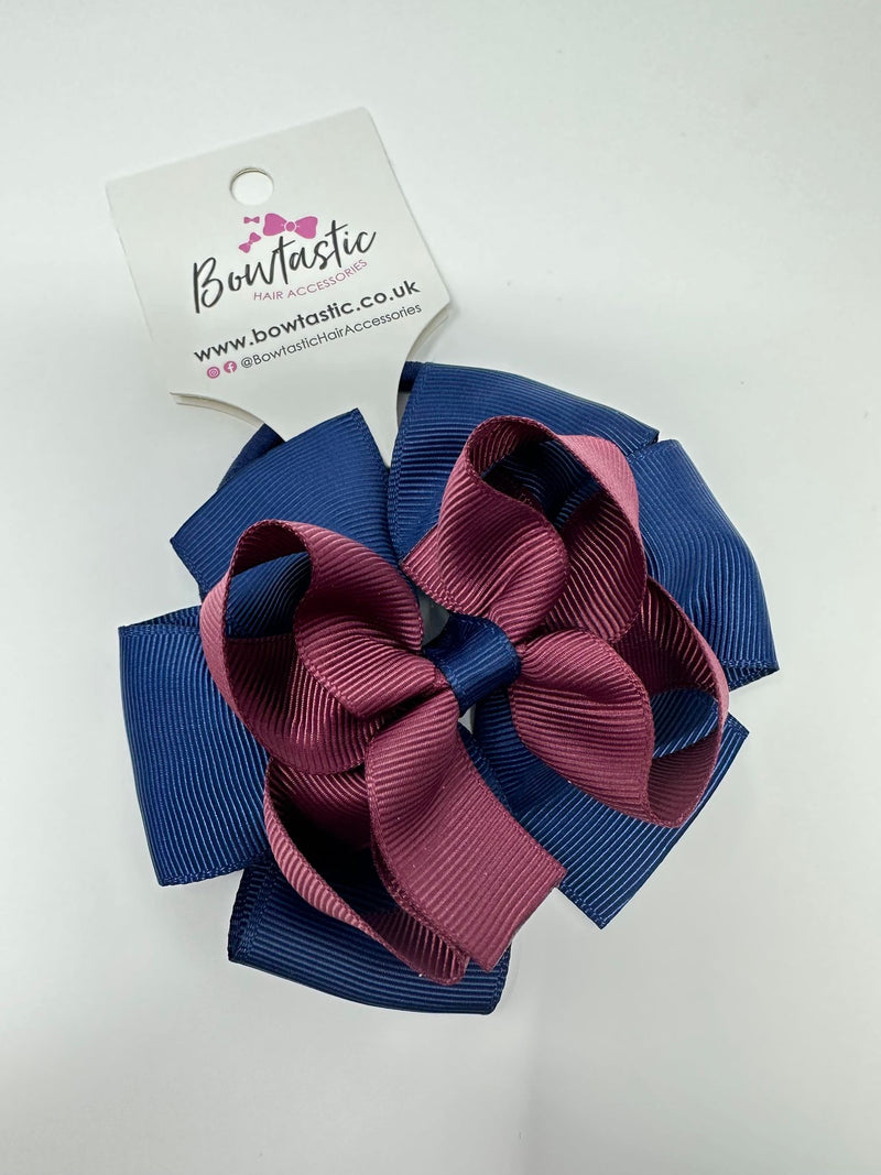 3.75 Inch Double Bow Bobble - Burgundy & Navy