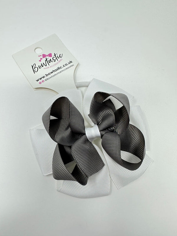 3.75 Inch Double Bow Bobble - Metal Grey & White