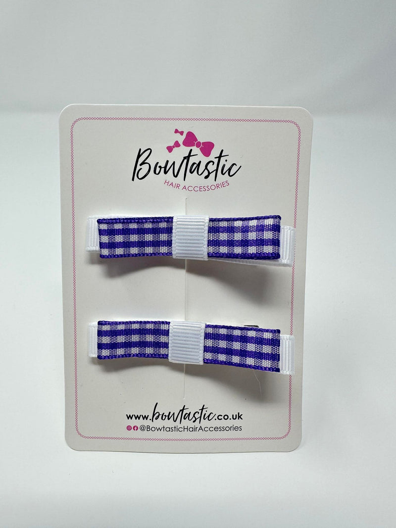 2.25 Inch Slide Bows - Purple & White Gingham - 2 Pack