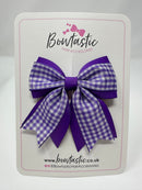 3 Inch Flat 2 Layer Tail Bow - Purple Gingham