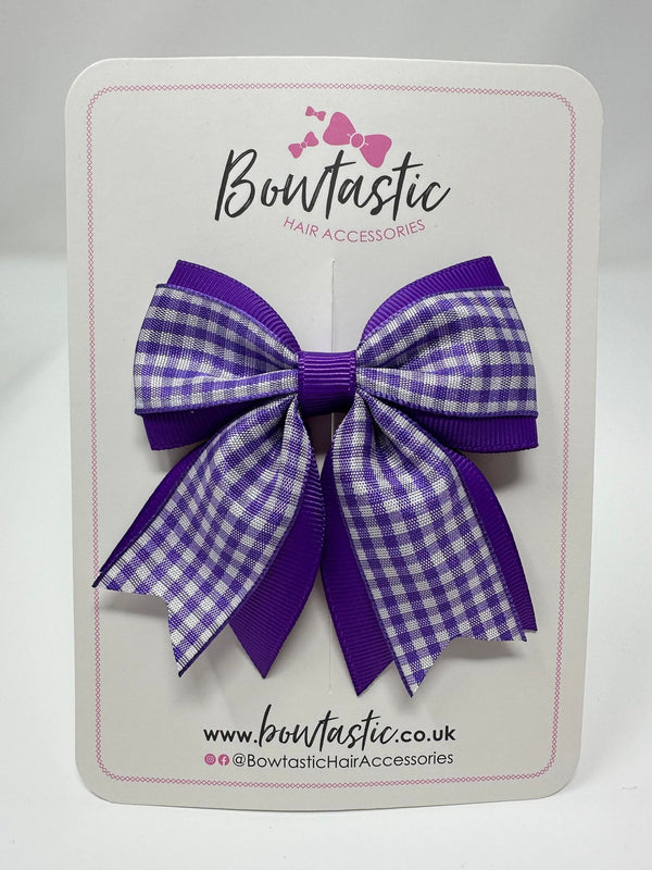 3 Inch Flat 2 Layer Tail Bow - Purple Gingham
