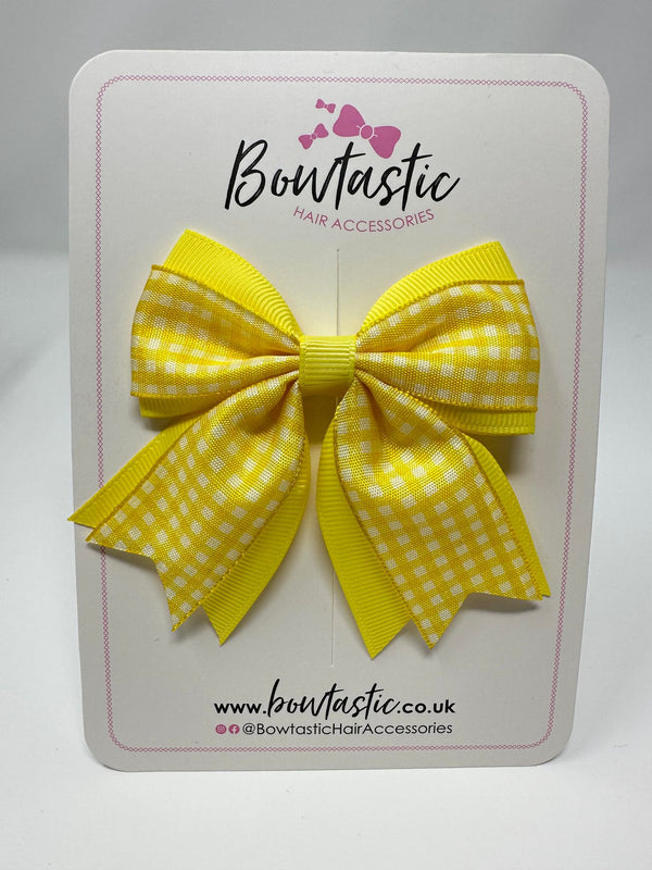 3 Inch Flat 2 Layer Tail Bow - Yellow Gingham