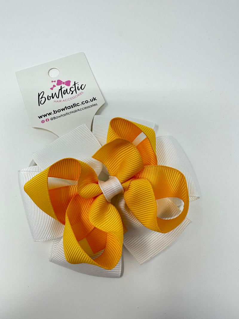 3.75 Inch Double Bow Bobble - Yellow Gold & White