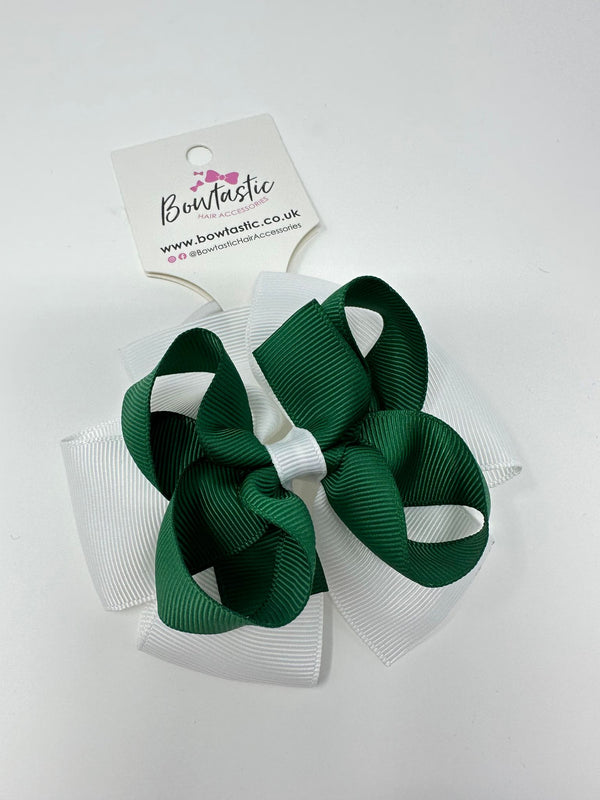 3.75 Inch Double Bow Bobble - Forest Green & White