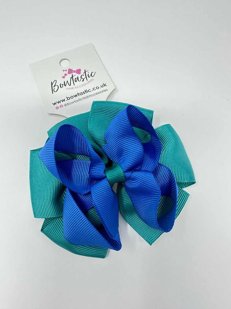 3.75 Inch Double Bow Bobble - Royal Blue & Jade Green